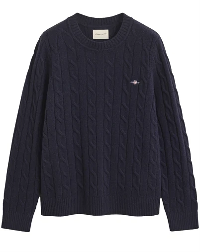 Gant - Lambswool Cable C-Neck Strik - Evening Blue